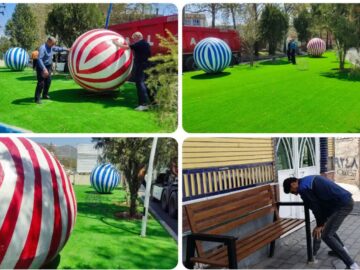 نیمکت‌های جدید در خدمت شهروندان/ المان توپ‌های پلاستیکی در میدان امام حسین(ع) جلوه‌ای تازه بخشید