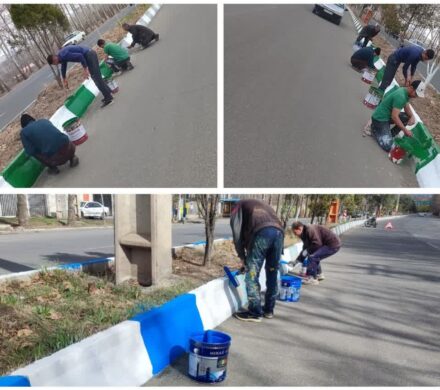 اجرای رنگ‌آمیزی جداول سطح شهر و بلوار امام حسین(ع) در باغ‌شهر فیرورق