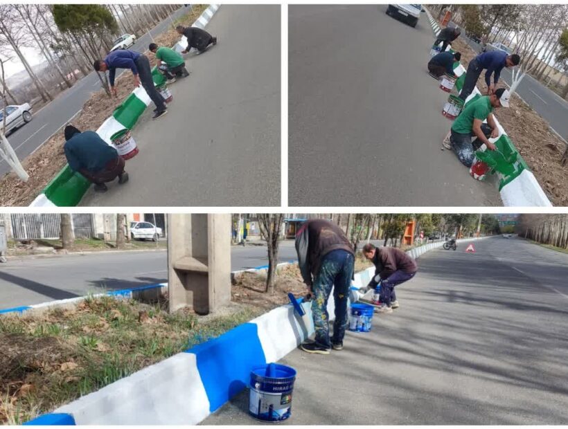 اجرای رنگ‌آمیزی جداول سطح شهر و بلوار امام حسین(ع) در باغ‌شهر فیرورق